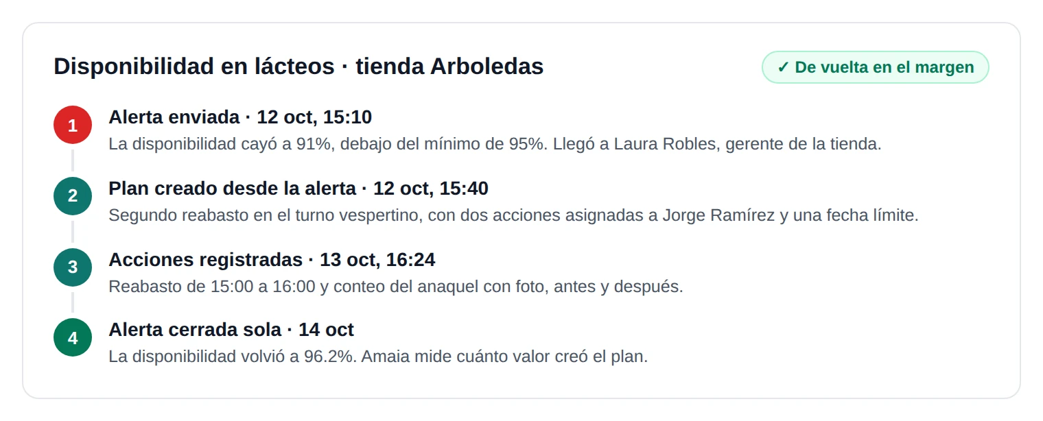 Amaia, De la señal a la acción, el mismo día